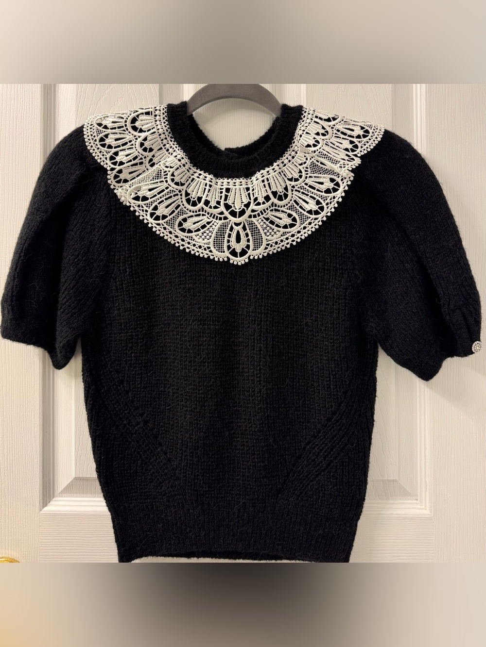 Self Portrait Black Lace Collar Cable Jumper Sweater